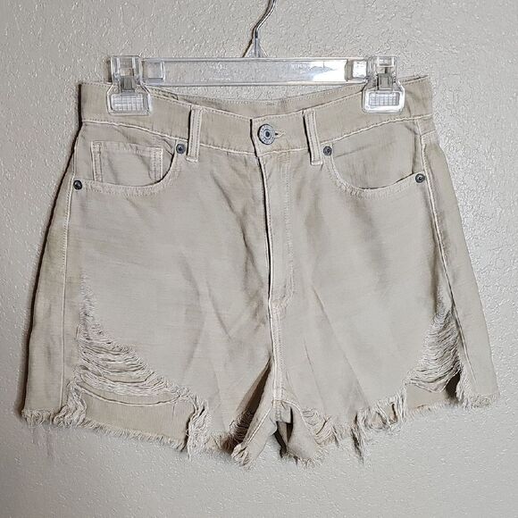 American Eagle 6 Tan Distressed Highest Rise Mom Shorts - Picture 1 of 8